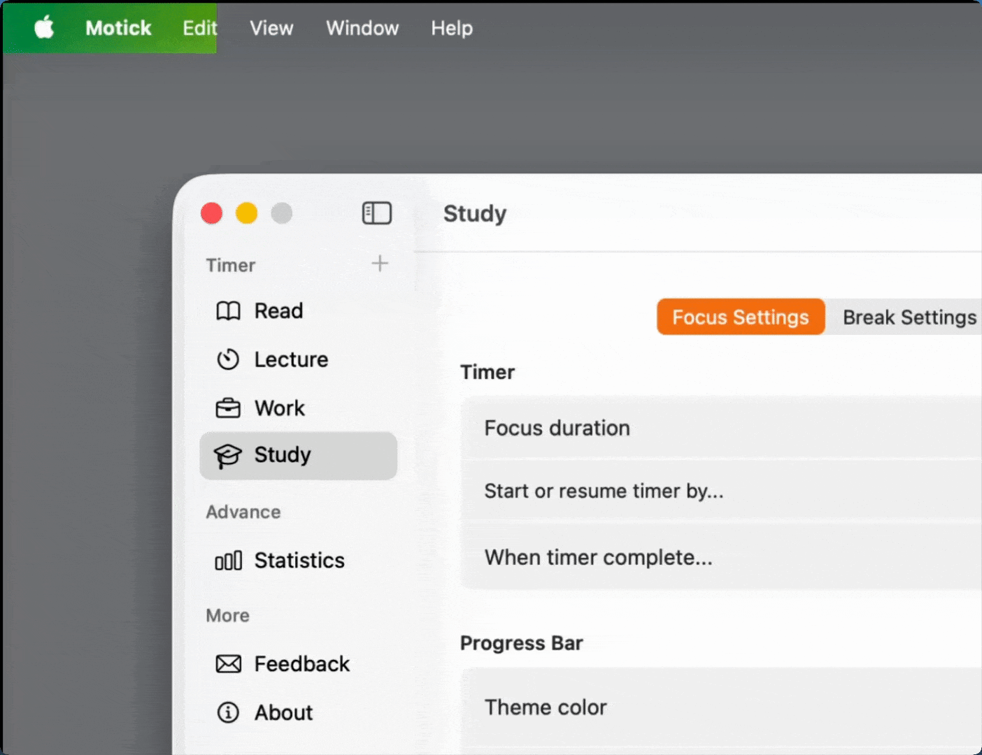 Menu bar progress bar